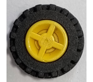 LEGO Żółty Wheel Rim Ø8 x 6.4 without Side Notch with Tire Ø15 X 6mm with Offset Tread Band Around Center of Tread