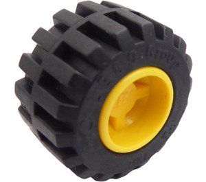 LEGO Yellow Wheel Rim Wide Ø11 x 12 with Notched Hole with Tire 21mm D. x 12mm - Offset Tread Small Wide with Band Around Center of Tread