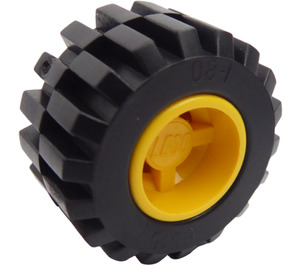 LEGO Gelb Rad Felge Breit Ø11 x 12 mit Runden Loch mit Reifen 21mm D. x 12mm - Offset Treten Klein Breit mit Slightly Bevelled Kante und no Band