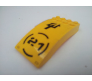 LEGO Yellow Windscreen 4 x 8 x 2 Curved Hinge with 2 Dual Stubs, ed '21' Sticker (46413)