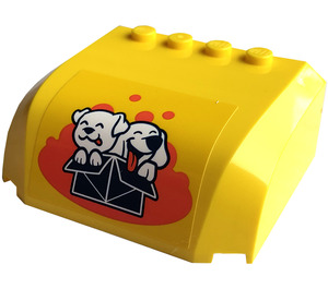 LEGO Geel Voorruit 5 x 6 x 2 Gebogen met Twee Dogs in een Doos Sticker (61484)