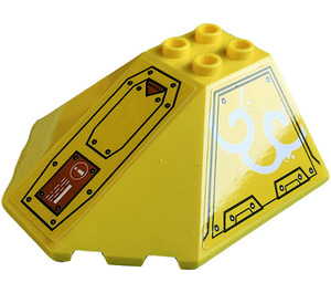 LEGO Yellow Windscreen 6 x 6 x 2 with Panel with Hull Plates, Silver Dots, Red Hatch with Exclamation Mark and White Smoke (Left) Sticker (35331)