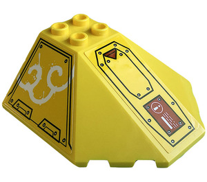 LEGO Jaune Pare-brise 6 x 6 x 2 avec Panneau avec Hull Plates, Argent Dots, rouge Hatch avec Exclamation Mark et blanc Smoke (Droite) Autocollant (35331)