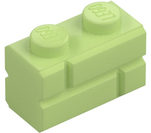 LEGO Gelblich-grün Stein 1 x 2 mit Embossed Bricks (98283)