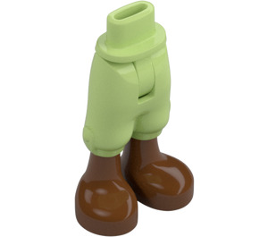 LEGO Geelachtig groen Minidoll Heup met Cropped Broek met Bruin Feet (dun scharnier) (2246)