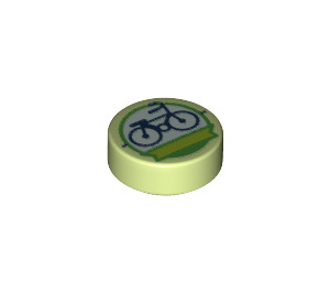 LEGO Gelblich-grün Fliese 1 x 1 Runden mit Fahrrad (35380 / 69457)
