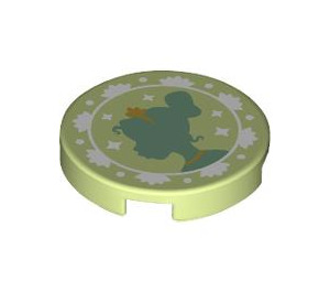LEGO Yellowish Green Tile 2 x 2 Round with Tiana Silhouette with Bottom Stud Holder (14769 / 106662)