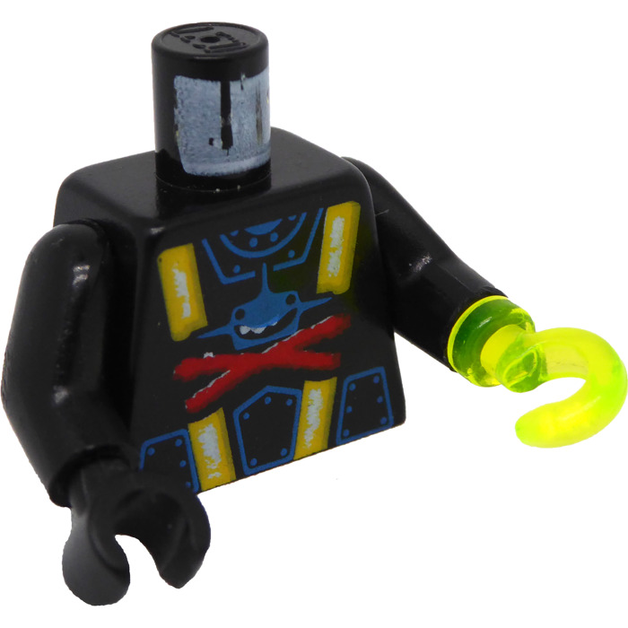 Aquazone Torso with Red X and Blue Shark and Yellow Straps with Black Arms and Black Right Hand and Left Transparant Neon Green Hook (973) | Brick Owl - LEGO Marketplace