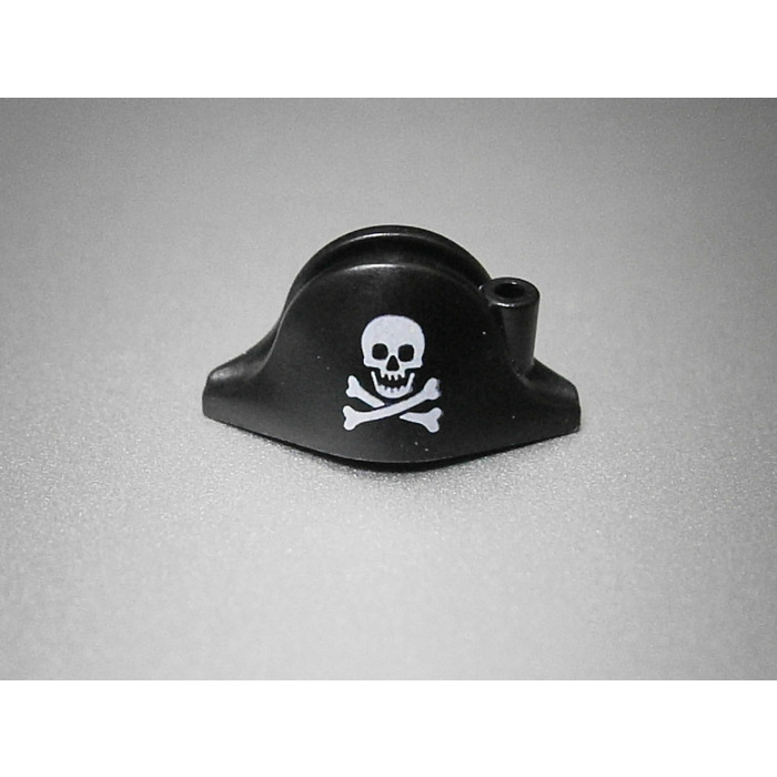 LEGO Black Bicorne Pirate Hat with Skull and Crossbones (Rounded) (2528 ...
