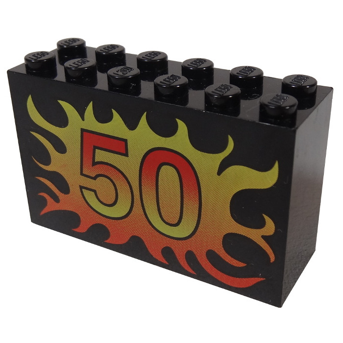 LEGO Black Brick 2 x 6 x 3 with Number 50 Surrounded by Flames (6213 ...