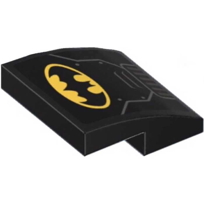 Lego Black Slope X Curved With Batman Logo And Metal Plate Sticker