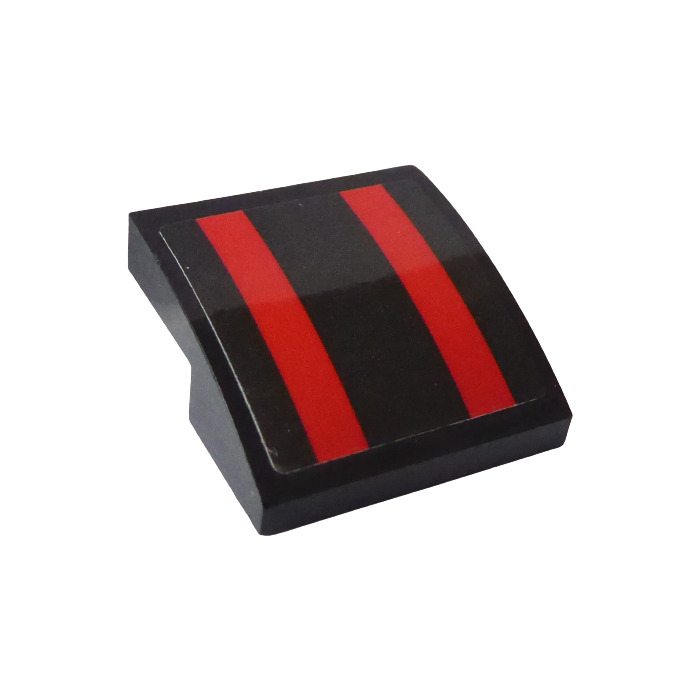 LEGO Black Slope 2 x 2 Curved with Red Stripes on Black Background ...