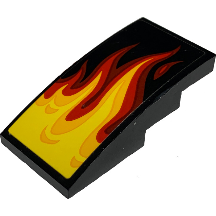 LEGO Black Slope 2 x 4 Curved with Yellow, Orange and Red Flames