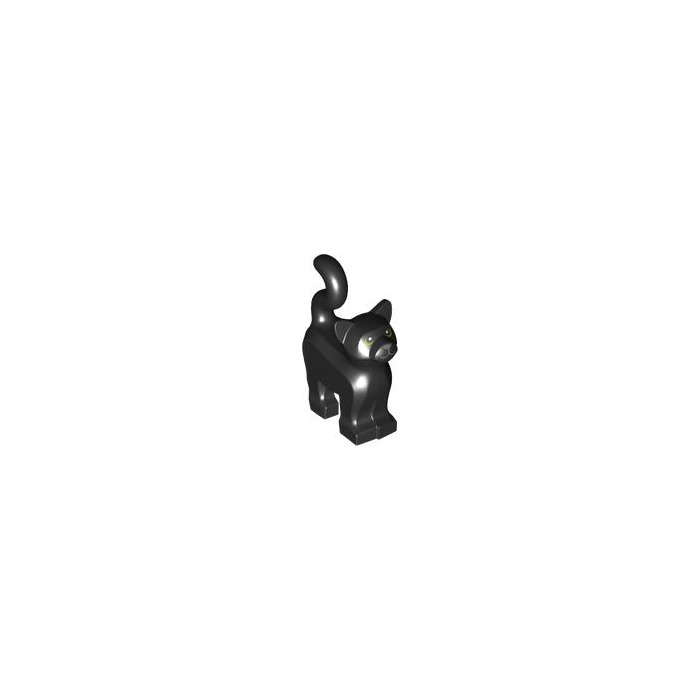 LEGO Black Standing Cat with Long Tail with Green Eyes and LEGO Black Standing Cat with Long Tail with Green Eyes and