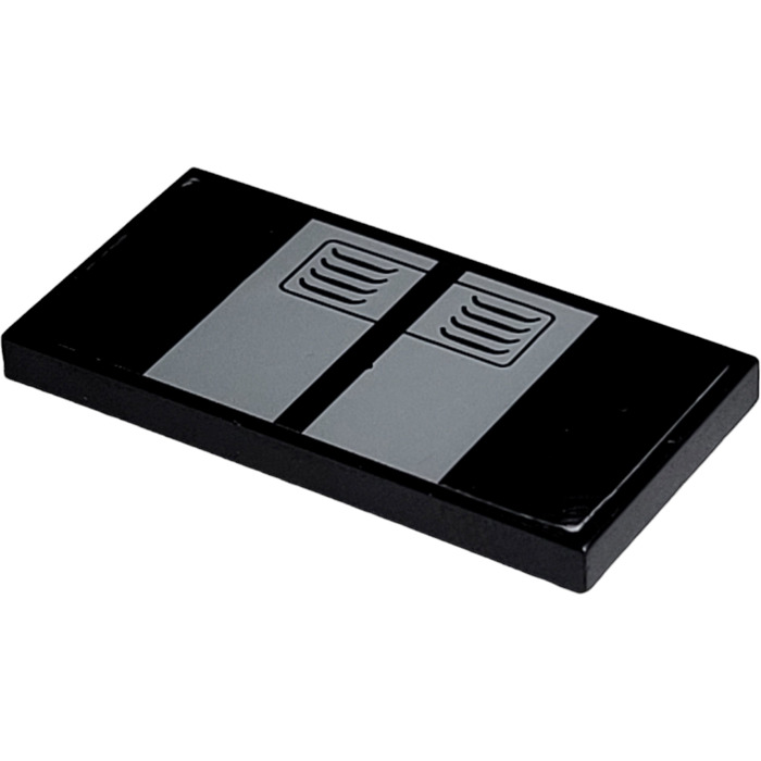 Lego Black Tile 2 X 4 With 2 Cowl Vents On Medium Stone Gray Stripes 