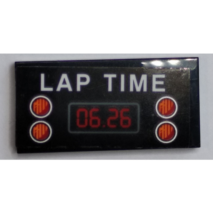 LEGO Black Tile 2 x 4 with 'LAP TIME' and '06.26' Sticker (87079