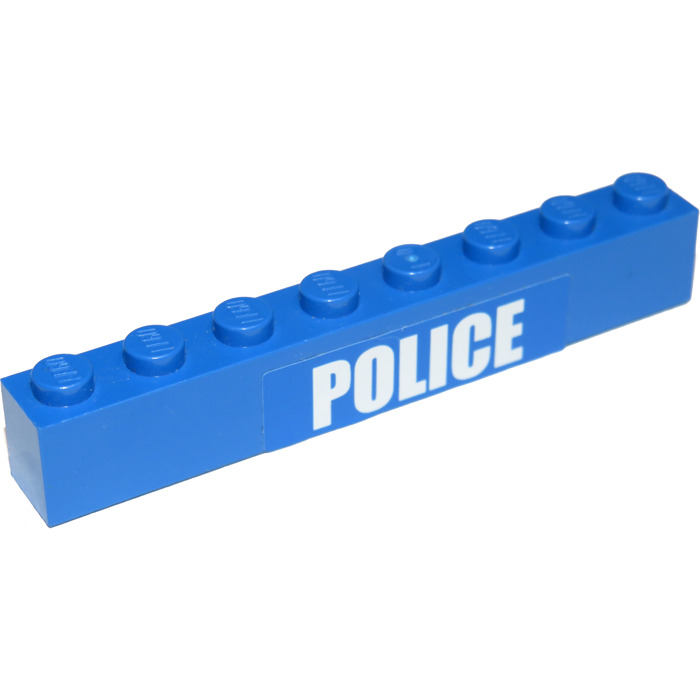 LEGO Blue Brick 1 x 8 with 'POLICE' Bold Narrow Font Sticker (3008 ...