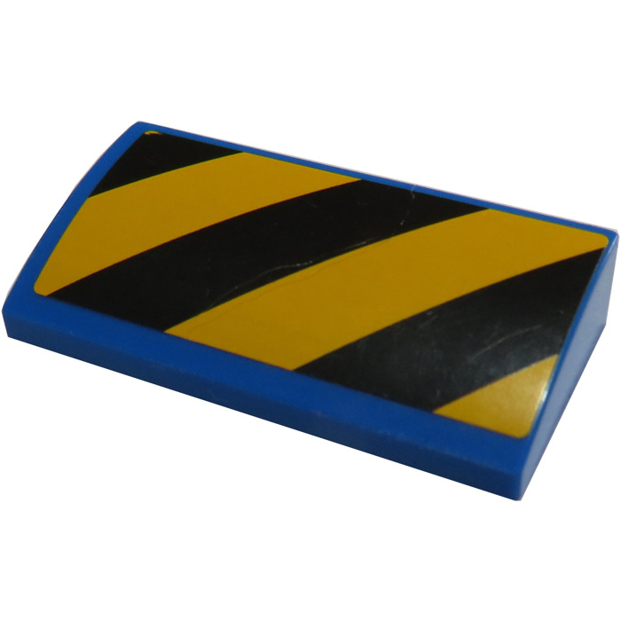 LEGO Blue Slope 2 x 4 Curved with Black and Yellow Danger Stripes