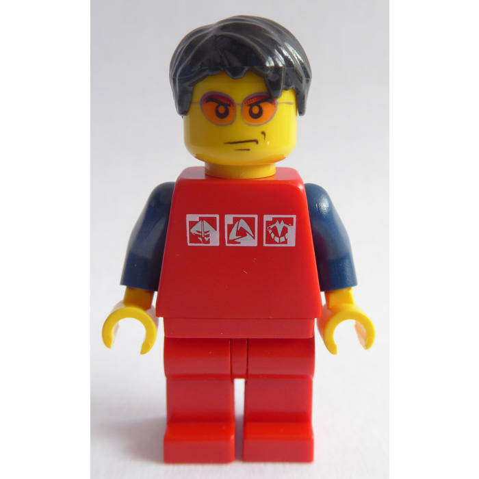 LEGO City Guy Minifigure Legs Arms, Logos, - Silver Red 3 Dark Red Owl Marketplace LEGO with Shirt | Brick Blue 
