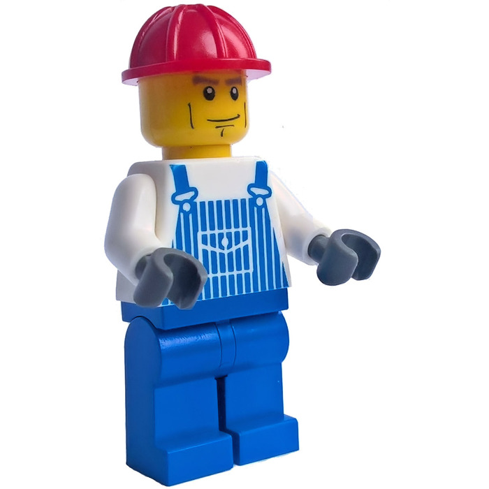 red overalls Red  hat and broom City town sets LEGO Town City worker Minifigure 