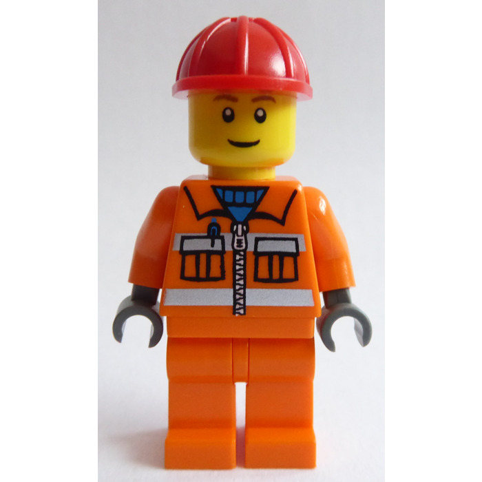 LEGO Town City construction worker Minifigure Orange jacket hard hat circula saw 