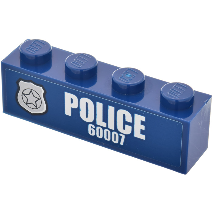 LEGO Dark Blue Brick 1 x 4 with Police 60007 and Left Badge Sticker ...