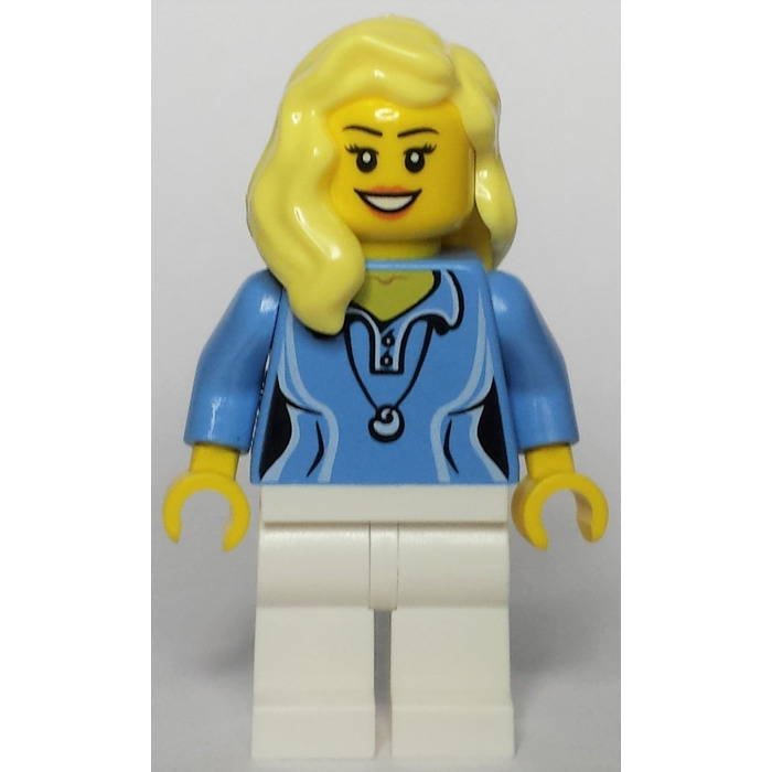 City Lego Mini Figurine Woman with Blonde Hair White Legs & Light Blue Top C01 