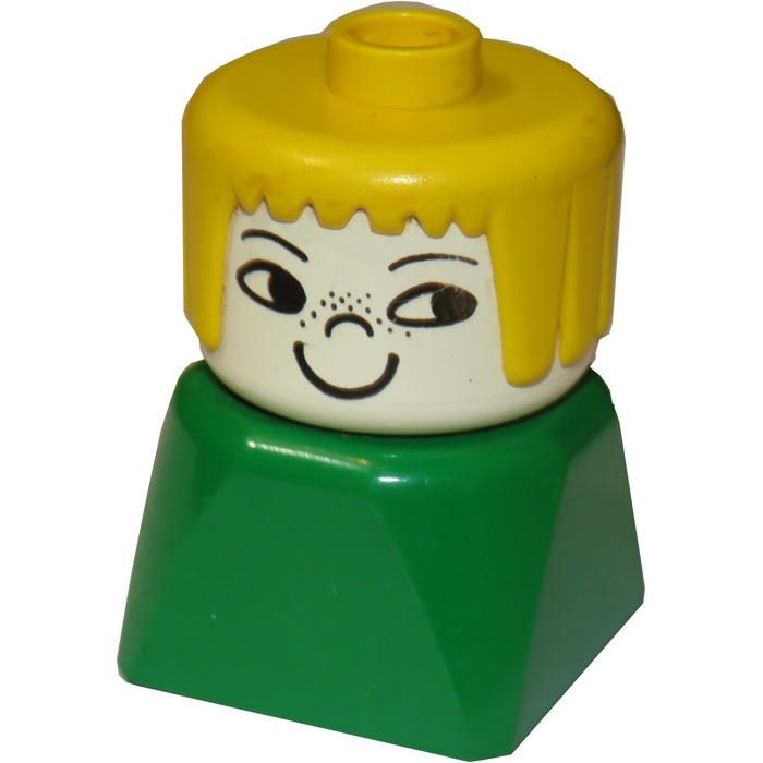 LEGO Girl with Yellow Hair Smiley face with freckle on nose on Green Base Duplo | Brick Owl - LEGO Marketplace