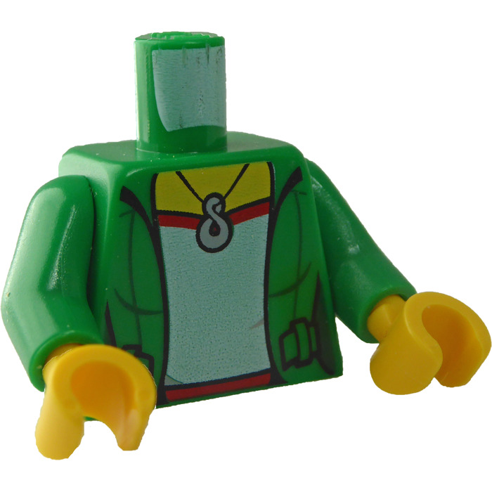Marketplace Torso with Necklace Brick Jacket - over Green LEGO T-shirt with | LEGO Green Shirt with Wrinkle with Minifig (76382) Owl