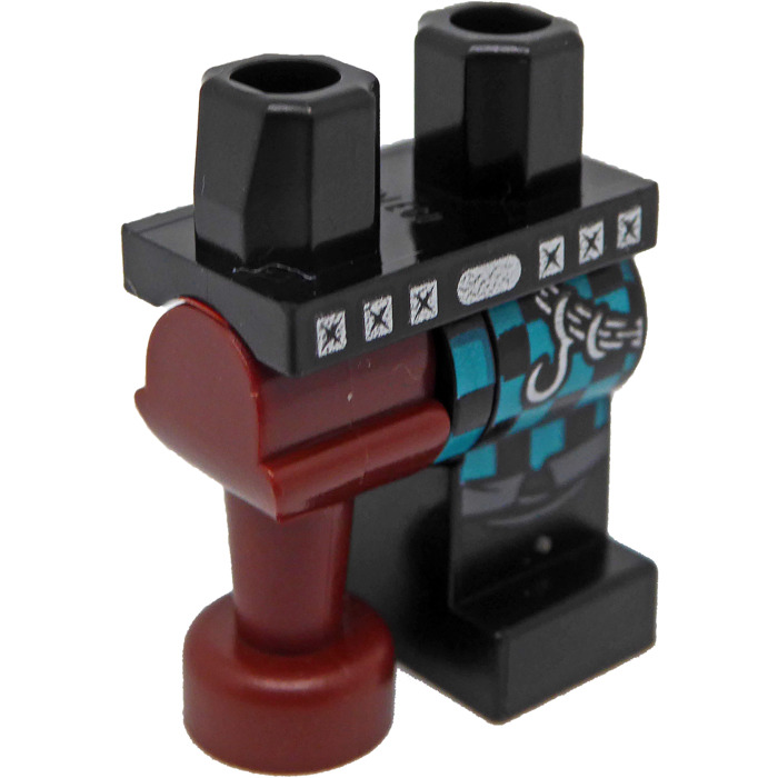 LEGO Hips with Black Left Leg and Reddish Brown Peg Leg with Chequered ...