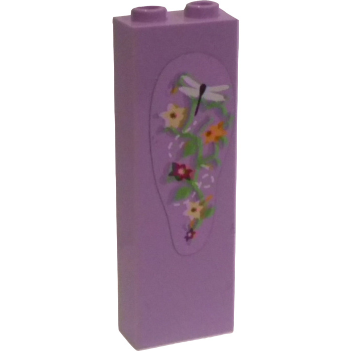 LEGO Lavender Brick 1 x 2 x 5 with Dragonfly and Flowers Sticker with ...