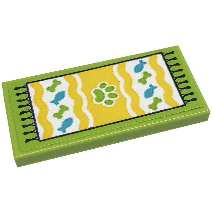 LEGO Lime Tile 2 x 4 with Rug, Paw, Bones, Fish Sticker (87079) | Brick ...