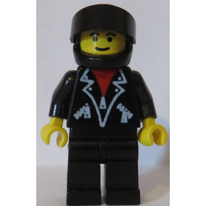 LEGO Male Leather Jacket with Zippers Black Helmet, Black Visor Town