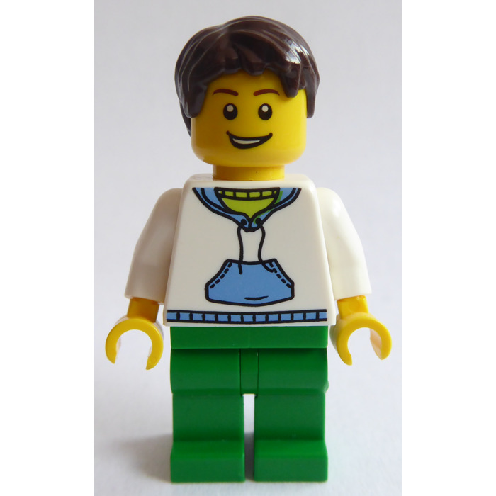 Details about   LEGO® City Minifigure White Hoodie Top Dark Green Legs & Light Blue Beanie