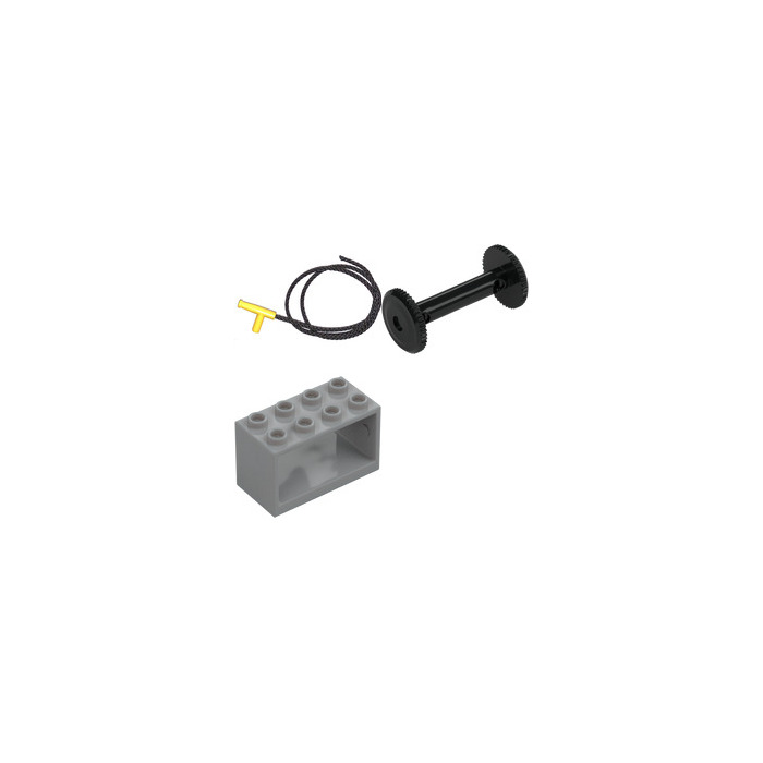 LEGO Medium Stone Gray String Reel 2 x 4 x 2 Holder with Black Drum and ...