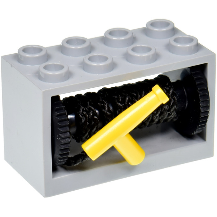 LEGO Medium Stone Gray String Reel 2 x 4 x 2 Holder with Black Drum and ...
