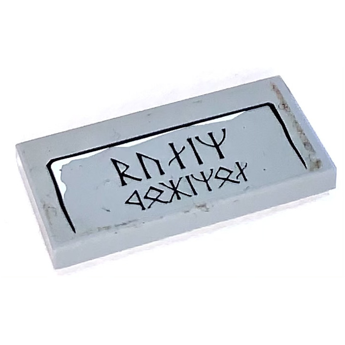 LEGO Medium Stone Gray Tile 2 x 4 with Black Large Runes, Black Outer ...