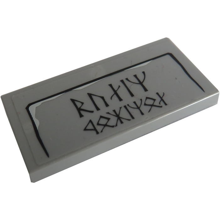 LEGO Medium Stone Gray Tile 2 x 4 with Black Large Runes, Black Outer ...