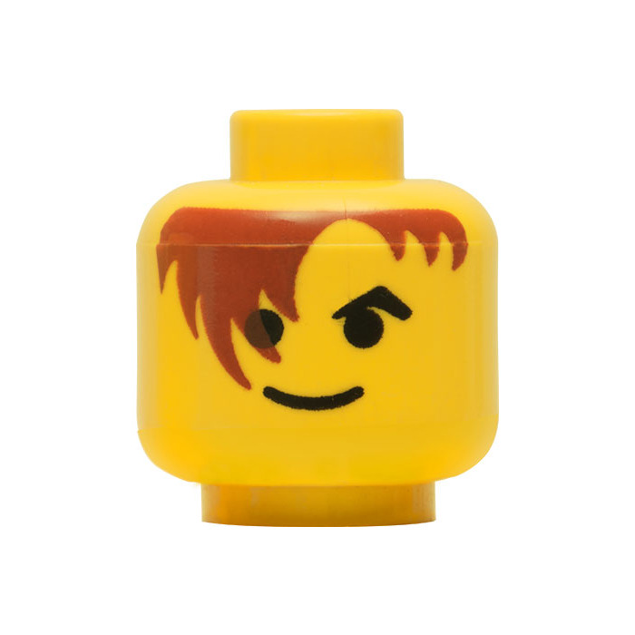 LEGO Minifig Head with Brown Hair over Eye and Black LEGO Minifig Head with Brown Hair over Eye and Black