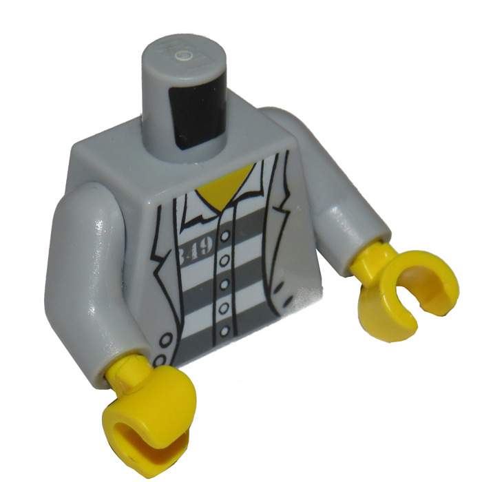 TORSO M006 Lego Male Gray Hooded Sweatshirt/Jacket over Prison Stripes NEW 