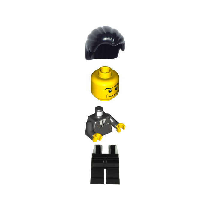 LEGO Minifigure Torso 311 BLACK Jacket w White Stitching White Shirt Black Tie 