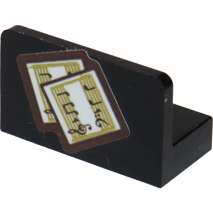 Lego panel 1 x 2 x 1 with sheet music sticker with rounded corners