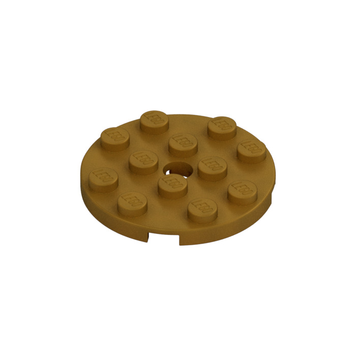 LEGO Pearl Gold Plate 4 x 4 Round with Hole and Snapstud