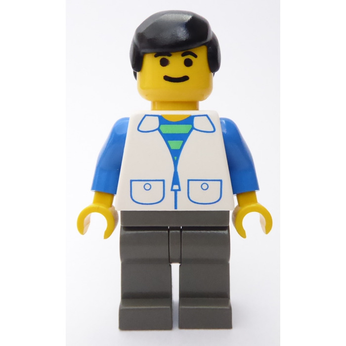 LEGO Person with White Suit with 2 Pockets, Black Hair Minifigure ...