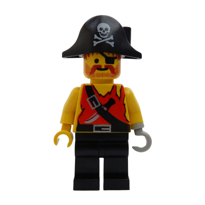 LEGO Pirate with Hook and Bicorne with White Skull and Bones Minifigure ...