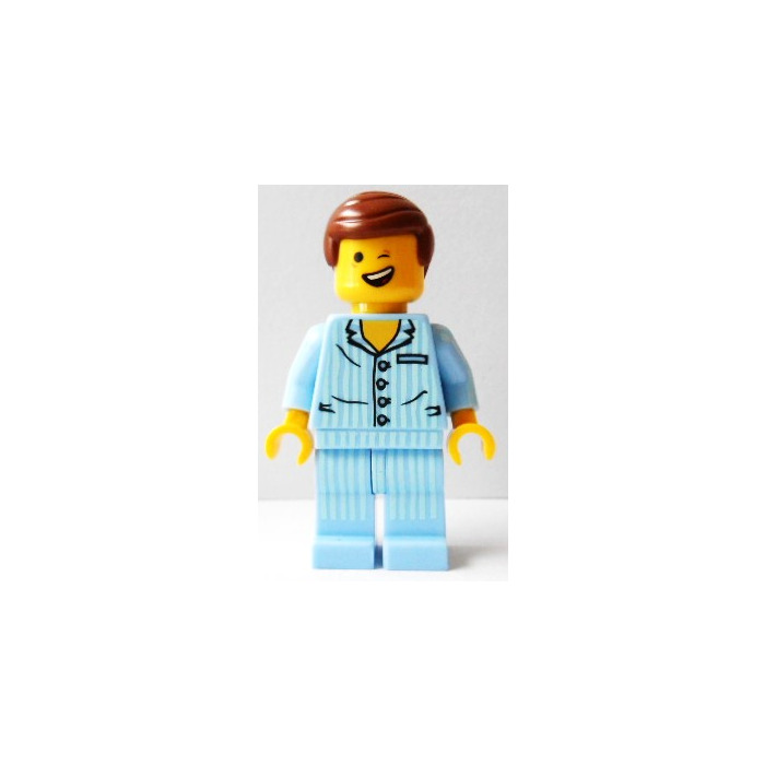 LEGO Minifigure Pajamas Grumpy Happy Striped Two Faces Bed Head Hair Rare Emmet 