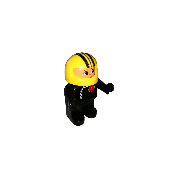 LEGO Racing Driver with Black #1 Suit and Yellow Helmet Duplo Figure ...