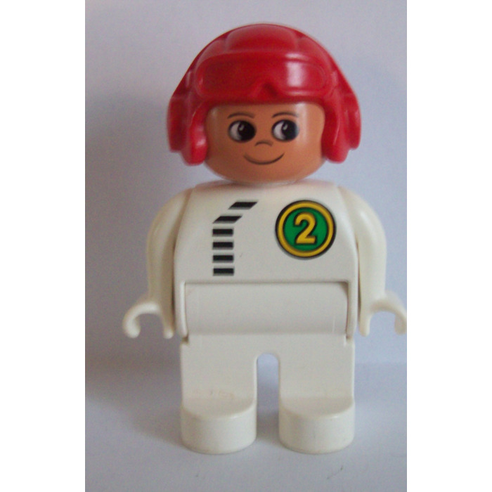 LEGO Racing Driver with White Suit with Green #2 and Red Aviator Helmet ...