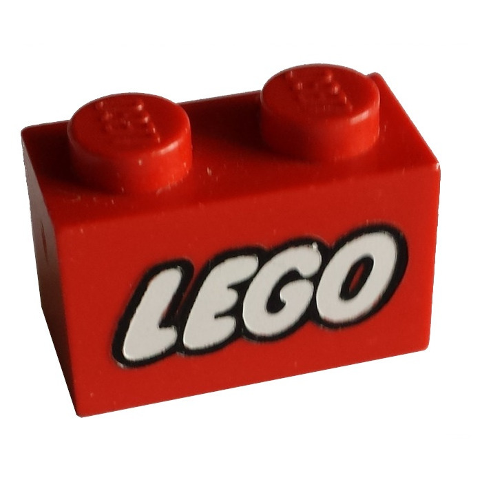 LEGO Red Brick 1 x 2 with Lego Logo with Closed 'O' with