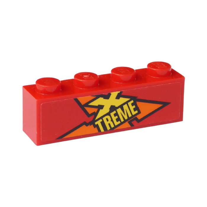 LEGO Red Brick 1 x 4 with Yellow 'XTREME' (Left Side) Sticker (3010 ...